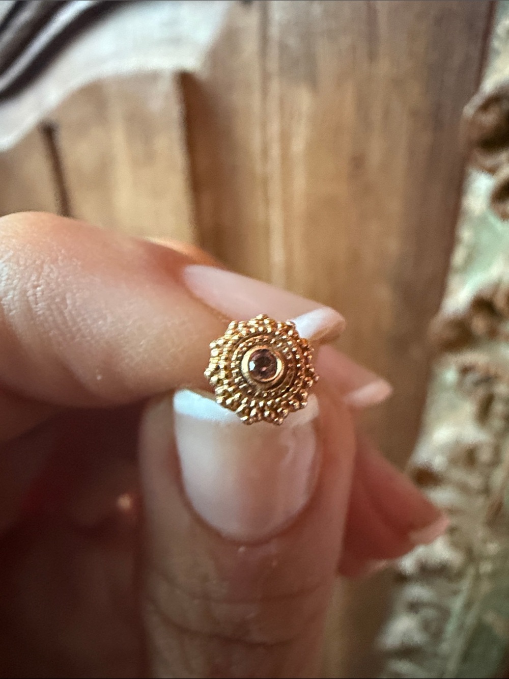Gold Floral Beaded Stud Earring with Center Crystal